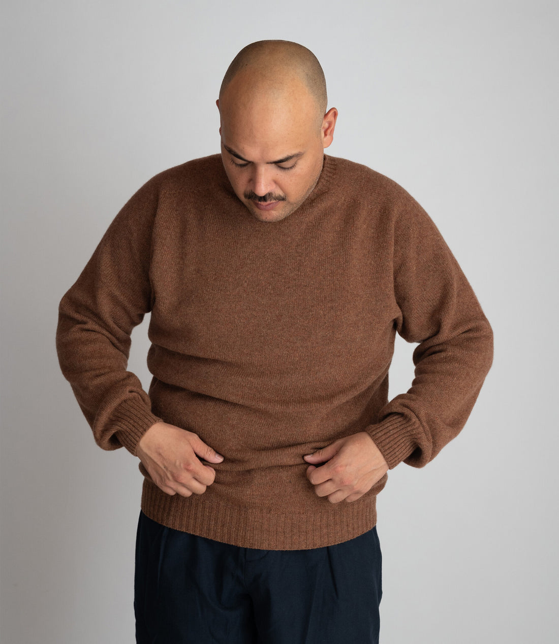 Crew neck 100% super fine lambswool - Chocolate