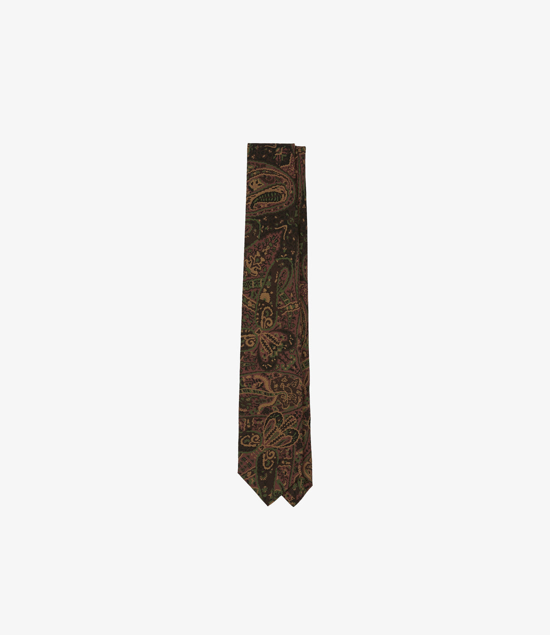 Painted Paisley Wool-Silk Tie - Brown