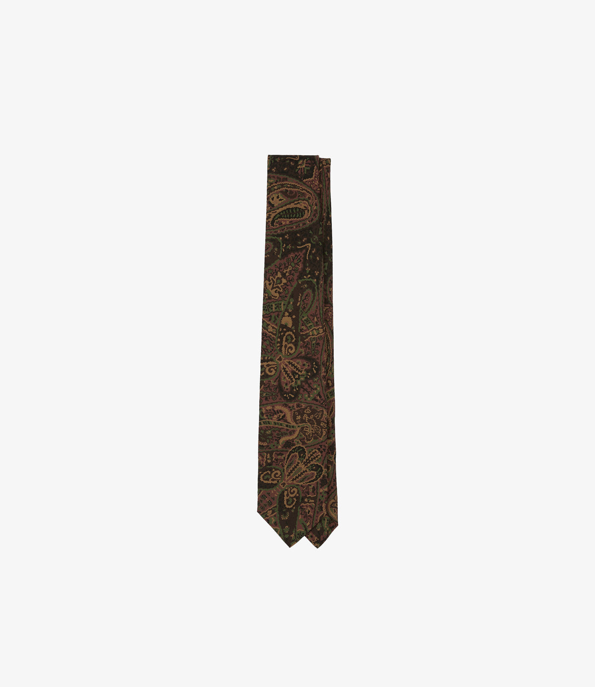 Painted Paisley Wool-Silk Tie - Brown