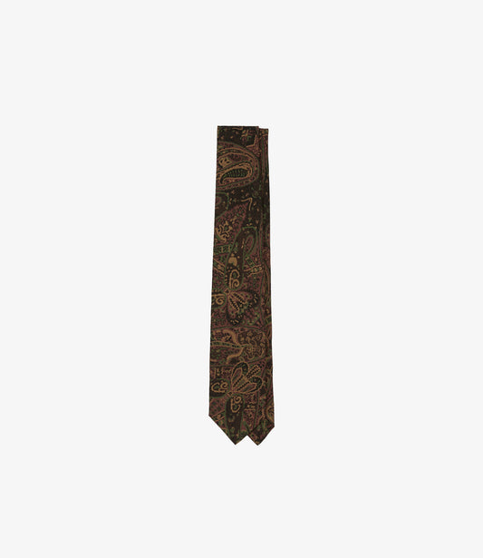 Painted Paisley Wool-Silk Tie - Brown