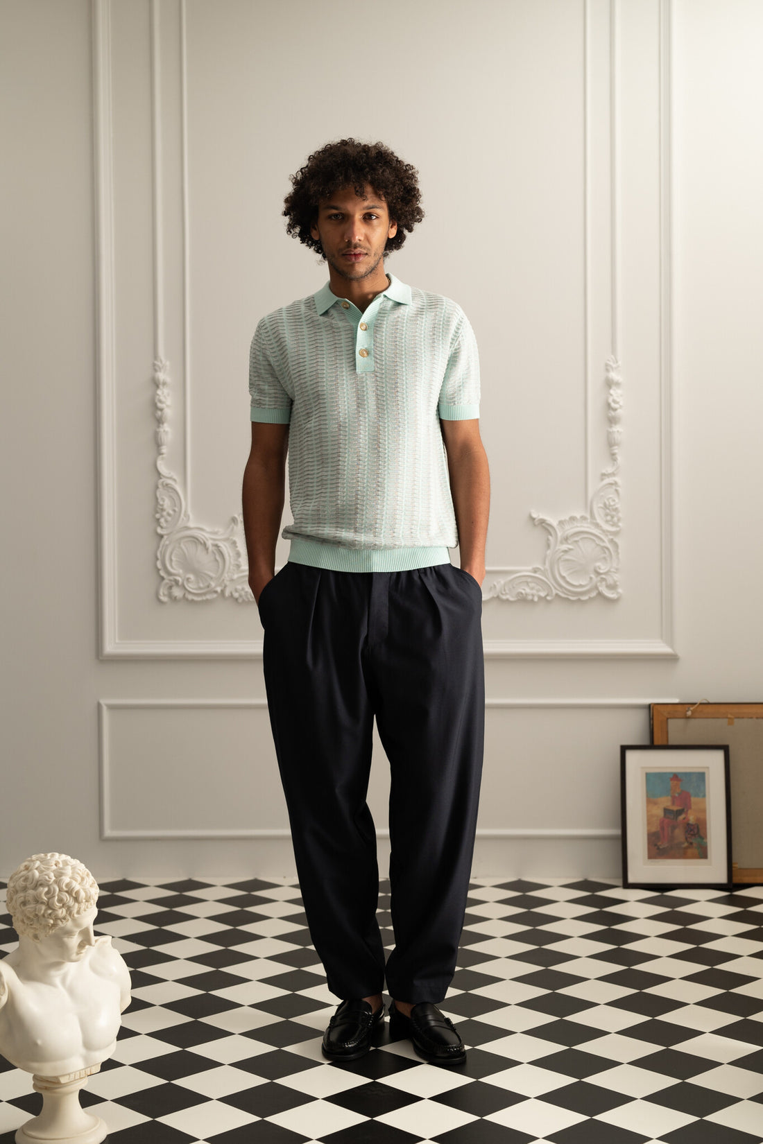 Polo bicolore - Bleu acier