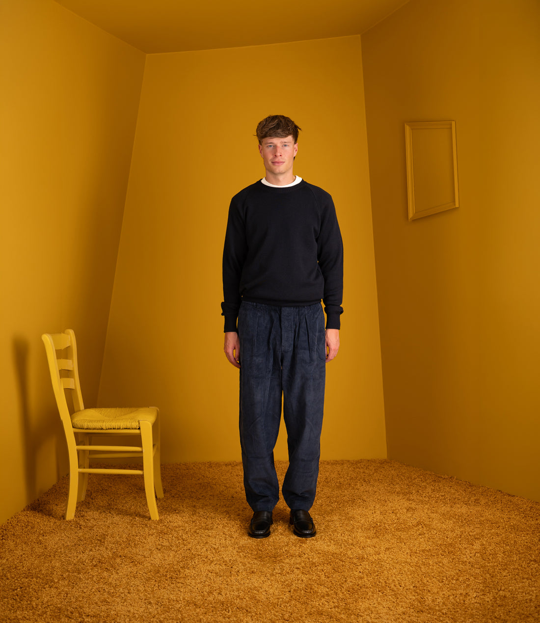 Pleated track pant cord - Navy