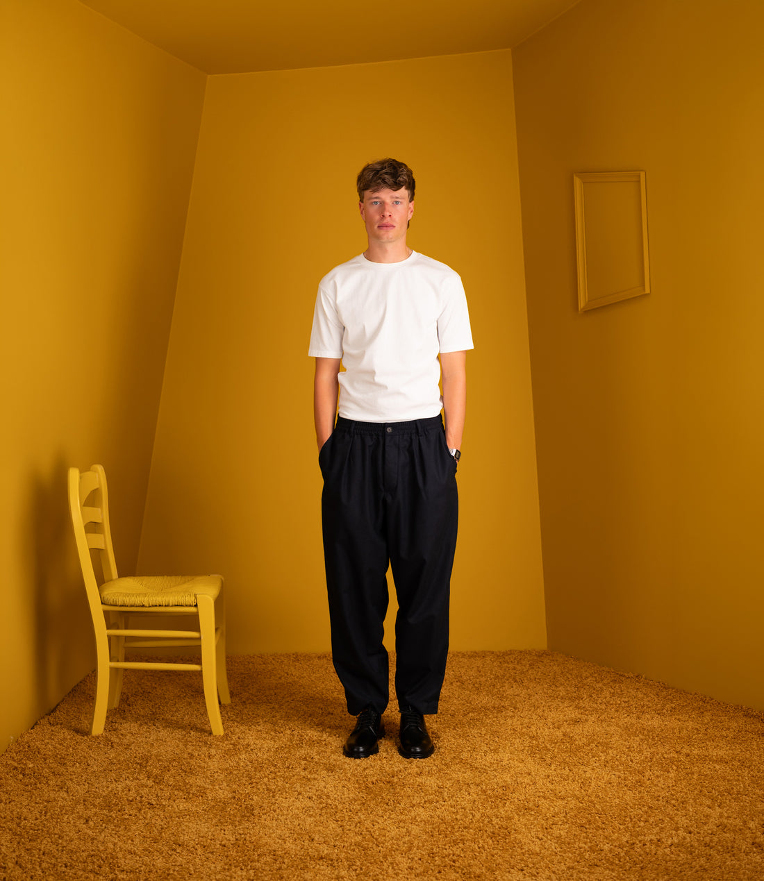 Pleated track pant recycled tweed - Navy
