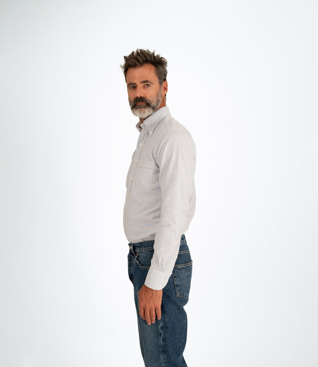 Hemd aus Oxford-Stoff mit Nadelstreifen – Blau