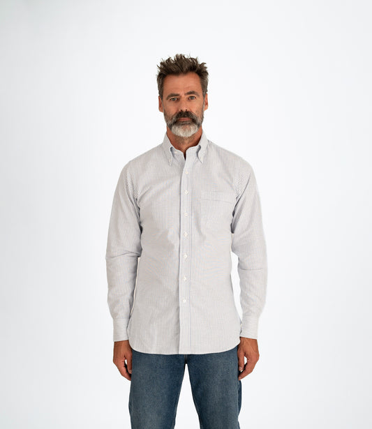 Ticking stripe button down oxford shirt - Blue