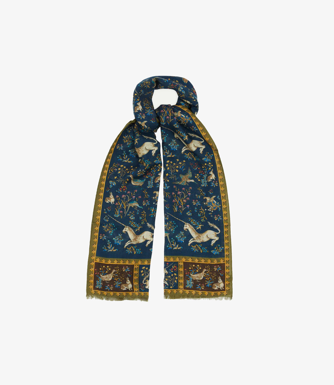 Unicorn print wool silk scarf - Navy